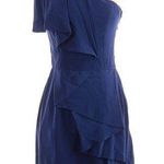 Shoshanna One Shoulder Ruffle Cocktail Dress | Navy Blue | 100% Silk | Size 2 Photo 0
