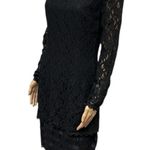 August Silk Vintage  Black Lace Lagenlook Long Sleeve Zip Back Midi Dress Size 6 Photo 2
