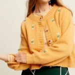 Listicle  women’s size medium floral embroidered button front cardigan mustard Photo 11
