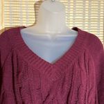 Arizona Jeans Arizona Jean Co Burgundy Red Loose Cable Knit Vneck Soft Sweater X Large Photo 5