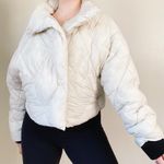 Calvin Klein Jeans  Cream Assymetric Zip Cloud Puffer Coat Crop Jacket Photo 5