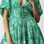 Free People  Green Floral Martine Smocked Puff Sleeve Mini Dress M NWT Photo 0