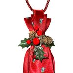 “Dainty Dapper” Festive Red satiny Necktie Necklace with added Christmas floral Photo 1