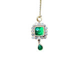 Vintage Gold Tone Necklace with Green Gemstone and Clear Crystal Accents Photo 1