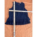 Q&A Women's Blouse L Navy Blue Sheer Double Ruffle Hem Peplum Sleeveless Photo 6