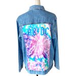 AC/DC NWT  Tie Dye Back Patch Denim Jacket Light wash Blue Large Photo 2
