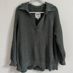 Aerie  Sugar Rush Chenille Sweater in Green Size Small V Neck Collared Photo 1