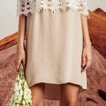 Stone Cold Fox  Strapless‎ Beige Dress with White Lace Photo 0