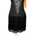 Target Flapper Dress Size Medium Black Sequin Fringe Gatsby 20s Halloween Cosplay Party Photo 5