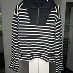 J.Crew Heritage Terry Quarter-zip Sweatshirt Perfect Black Stripe Photo 1