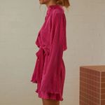 Peppermayo NEW Soho Chic Shirt Dress Magenta Shimmer Belted Pleated Womens 6 US Photo 1