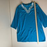 Talbots  Womens Tunic‎ Dress Size Medium Blue Pom Trim Beach Cover Up Vacation Photo 6