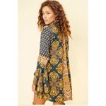 Free People  Blue Gold Magic Mystery Tunic Small Oversized Bell Sleeve Bohemian Photo 2