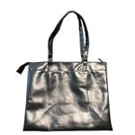 Signature Club A Metallic Tote Bag Women's Rome Florence Milan Script Detail Gray Photo 2