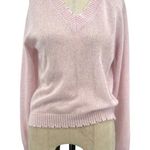 Minnie Rose  Cashmere Frayed Edge‎ Cropped V-Neck Sweater Pink Size Small Photo 0