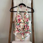 Carmen Marc Valvo NWOT yellow & pink tropical floral one piece halter swimsuit Photo 1