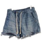 Aerie High waist rope tie frayed shorts Small S Womens Blue Photo 0