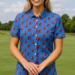 Tory Burch  Sport Blue Red Bird Novelty Print Polo Golf Tennis Pickleball S Photo 0