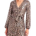 Gianni Bini  Moor Leopard Animal Print Sequin Wrap Mini Dress XS Photo 0