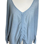 Kerisma  Top Womens M/L Baby Blue Tencel Linen Long Sleeve Ruched Tie Front Fairy Photo 0