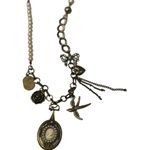 Boho Necklace Mixed Metal Cameo Locket Pearl Charm 15" Silver Brass Trendy Photo 2