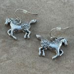 Boutique Silver Tone Crystal Galloping Horse Dangle Earrings Equestrian Style Photo 0
