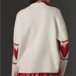 Maeve  The Carys Mock Neck White Sweater with Red Heart Accents Medium Photo 2