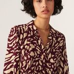 Ba&sh NEW  Groove Graphic Print Shirt Dress, Bordeaux Size 3/L Retail $295 Photo 4