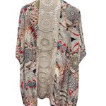 Cato Kimono Cardigan S Cream Multicolor Abstract Crochet Back Open Front Boho Photo 7