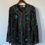 Vintage Joseph Le Bon 100% silk XL beaded cape formal blouse event funky 1980s Black Photo 1