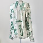 H&M Ivory Cream and Green Floral Botanical Pleated Long-Sleeve Blouse Top Small Photo 5
