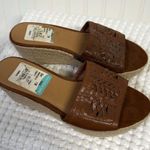 Nine West Brown Leather Mule Wedge Espadrille Sandals Size 7 Photo 1