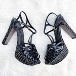Sergio Rossi Black and Gold Textured Platform Sandals Photo 2