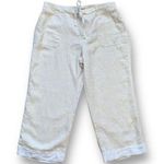 Liz Claiborne  Michaela Pants Cropped Tan Cream Lightweight Linen Paisley Print Photo 0
