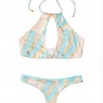 Beach Bunny NWOT  Blue & Gold Tropical HalterNeck Keyhole Bikini Top & Bottom Set Photo 3