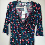 Leota “Noleena” Faux Wrap Style Abstract Print A-Line Dress Women’s Size Medium Photo 2