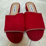 Steve Madden Lipstick Red Slides Silver Ball Trim Faux Suede Sample Shoe Unique Photo 0
