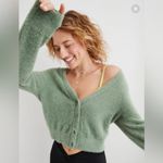 Aerie Sprout Green Fuzzy Cropped Button Up Cardigan Women's Large New With Tags Photo 10