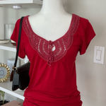 Elegant Red Lace Trim Women's Top Size L Size L Photo 0