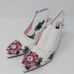 Dolce & Gabbana Jeweled Bellucci Floral Print Slingback Heels White and Pink 35 Photo 14