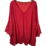 Avenue  Crochet Lace‎ Bell Sleeve Tunic Top Size 30/32 Coral Peasant Boho Cottage Photo 0