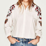ZARA  Womens Boho Festival Floral Butterfly Embroidered Blouse Top Size XS White Photo 0