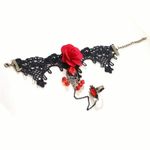 Vintage‎ Style Red Rose Design Bracelet Ring Integrated Gothic Mitten Bracelet Black Photo 5