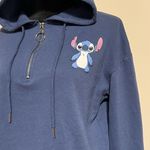Disney NWOT Blue and White Stitch Ohana Graphic Zip Up Cropped Hoodie size small Photo 2
