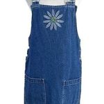 Vintage 90s True Blue Embroidered Flower Pinafore Denim Mini Dress Size Small Photo 0