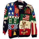 The Eagle's Eye Vintage Sweater Size Small Hand Knit Patriotic Cardigan Cottage Blue Photo 0