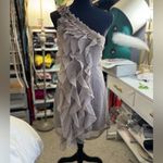 Los Angeles Apparel Asymmetrical dress in grey with cascading ruffles, perfect for elegant events. Photo 4