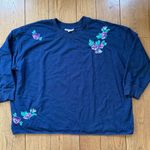 Woman Within Embroidered Floral Sweatshirt SZ 3X Navy Purple Teal Crewneck Photo 1