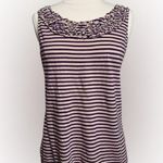 Loft Purple and cream striped sleeveless top with ruffle boat neck Photo 0