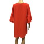 Tyche  Tomato Red V Neck 3 Quarter Ruffle Sleeve Lined Popover Dress Womens Large Photo 2